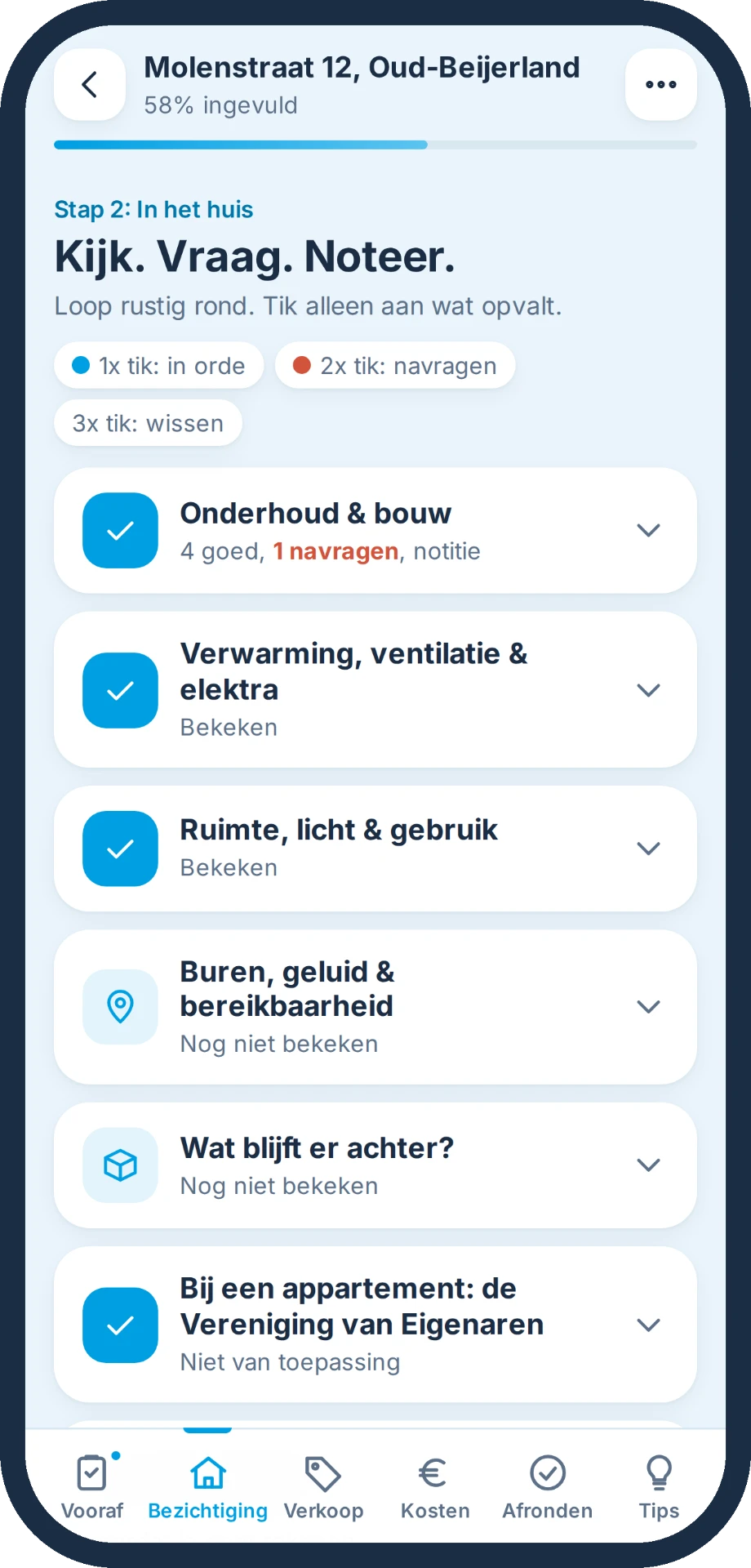 Bezichtiging: checklist per onderwerp